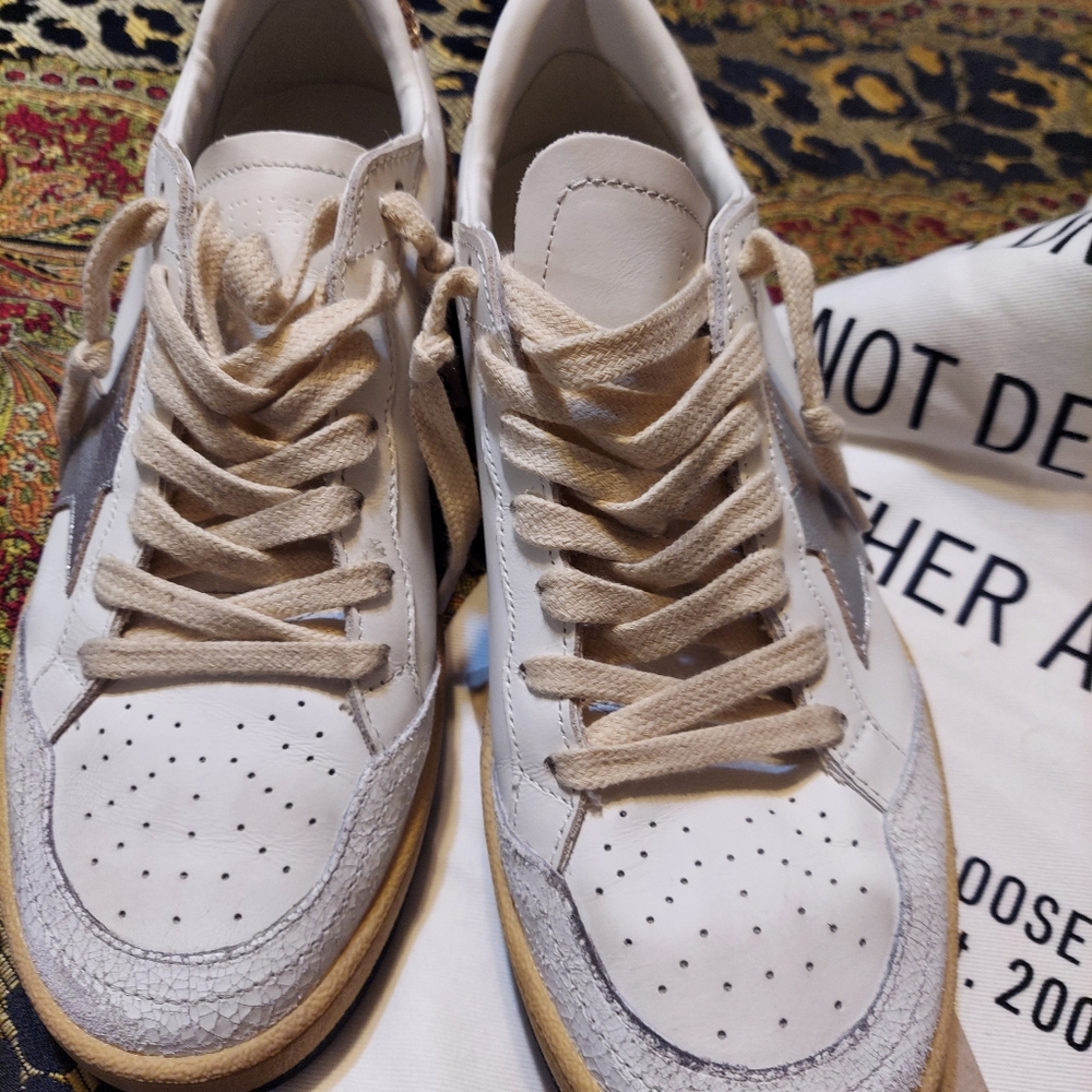 Golden Goose Ball Star White and Gold Glitter Athletic Shoes - Picture 7 of 7